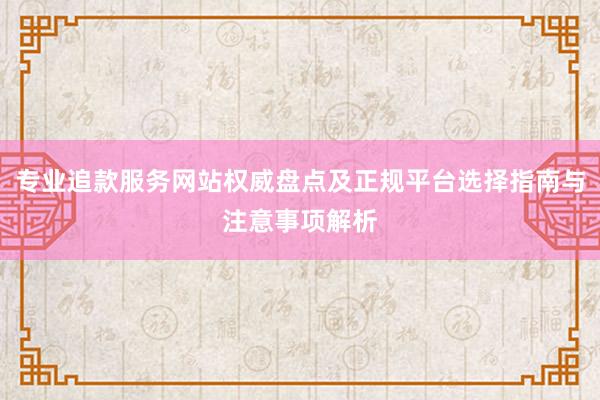 专业追款服务网站权威盘点及正规平台选择指南与注意事项解析